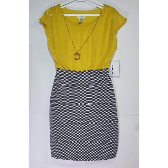 Enfocus Studio Dresses & Skirts - NWT Enfocus Studio Yellow Chiffon Seersucker Pencil Polka Dot Skirt Sheath Dress